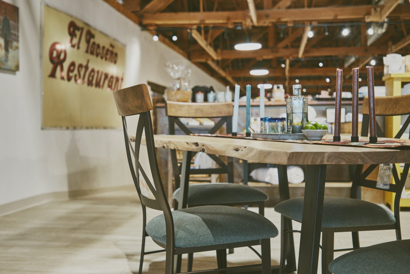 Live-edge wood dining table and chairs